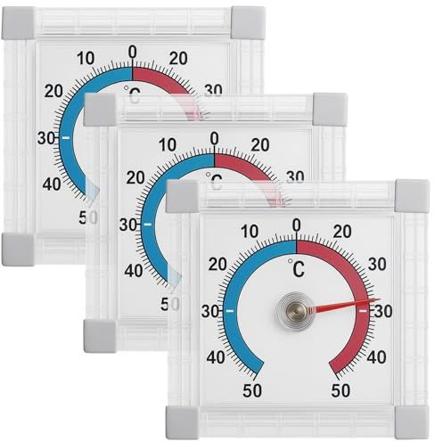 3er Pack Außenthermometer, Wetterfeste Thermometer für Draußen,+ - 50°C Außenthermometer Fenster Analog, Präzise Temperaturmessung, Thermometer Geeignet für Aussen und Fenster