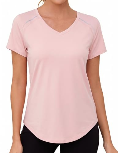Gyabnw Camiseta Deportiva Mujer Manga Corta Cuello V UPF 50+ Secado Rápido