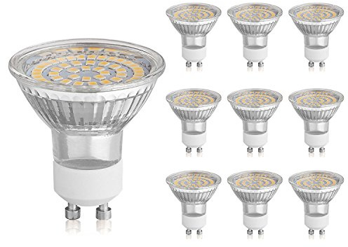 10 x LED GU10 glödlampor varmvit 3 000 K 3 W spotlight 389 lm 82 Ra flimrande AC 100-240 V, icke-dimbar SMD LED-spotlight 120° glas med skyddsglas