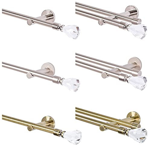 MDEKOR Gardinenstange Gold 2 läufig 180 cm lang | Vorhangstange doppelläufig Ø 16mm Wandhalterung | Gardienenstangenset aus Metall mit Endstück Kristall | Einfache Wandmontage Gardinenstangen