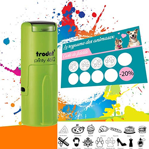 Trodat Printy 4612 - Tampon Encreur Professionnel Automatique Spécial Carte de Fidélité À Personnaliser - Empreinte 12 mm Offerte (Vert)