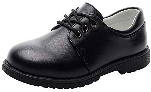rismart Jungen Derby Schuhe Runder Schulschuhe Hübsches Kleid Schuhe (Schwarz,35 EU)