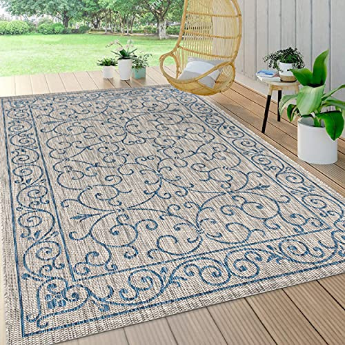JONATHAN Y SMB106C-8 Charleston Alfombra Exterior Interior Textura Tejido Filigrana Vintage, Fácil de Limpiar, Habitación, Cocina, 240 cm x 300 cm, Gris/Azul Marino