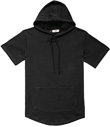Dubinik®Short Sleeve Hoodie Lightweight Soft Cotton Moisture Wicking Kangaroo Pocket Short Sleeve Hoodie For Men Black