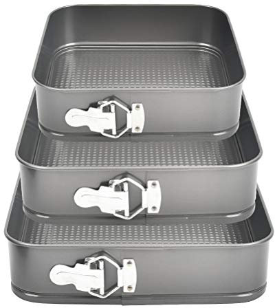 TIMESETL Kuchenbackform Eckig Ø 24/26/28cm 3 in 1 Springform Backform Eckig Verstellbar Quadratische Backform mit Spannhebel, Antihaftbeschichtung Eckige Backform Kuchenbackform aus Kohlenstoffstahl