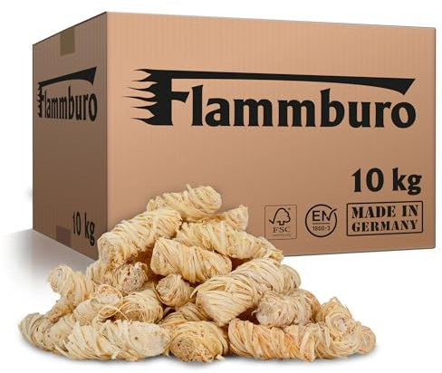 FLAMMBURO (10kg = ca. 800 Stück) Anzündwolle für Kamin, Ofen und Grill – Ökologischer Holzanzünder, Kaminanzünder, Grillanzünder, Anzünder Holzwolle Varianten: (3kg) / (5kg) / (15kg)
