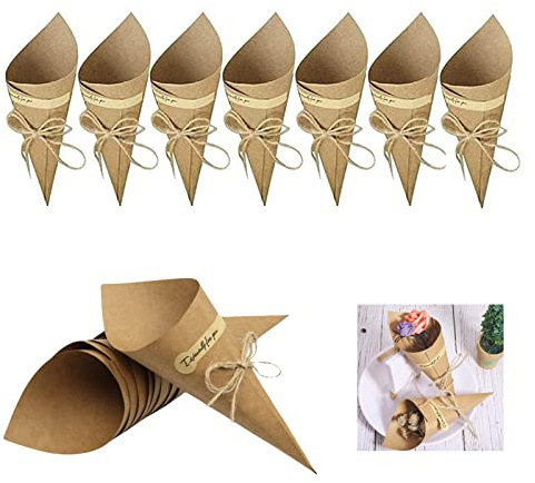 50 coni kraft per matrimonio, coriandoli bouquet