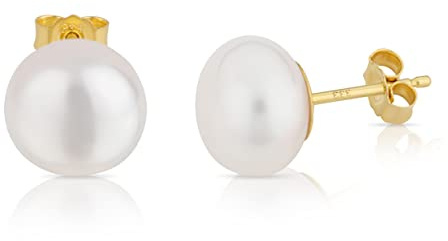 NKlaus Paar 10mm echte Süßwasserperle Ohrstecker 333 Gelb Gold 8 Karat Bouton Perlen Ohrringe 13151
