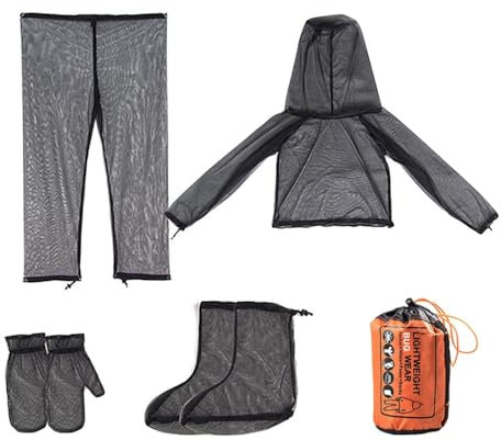 4 piezas de chaqueta de malla, chaqueta de red protectora, capucha, pantalones, guantes y calcetines, ropa de malla para pesca, senderismo, camping, agricultura