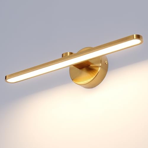 TYhogar LED Spiegelleuchte Bad Wandleuchte Badezimmer Wandlampe Badlampe Wand 40cm, 12W Modern Bilderleuchte 3000K Spiegelbeleuchtung Messing Spiegellampen für Keller Küche Badschrank