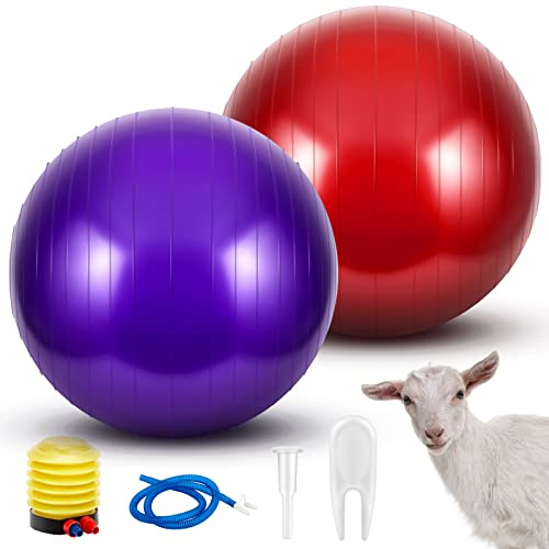 Sotiff 2 Pcs Herding Goat Ball Large PVC Exercise Training Ball with Inflator Pump for Dogs, Goats, Horses Outdoor Entertainment(17.7 Inch,Purple, Red)