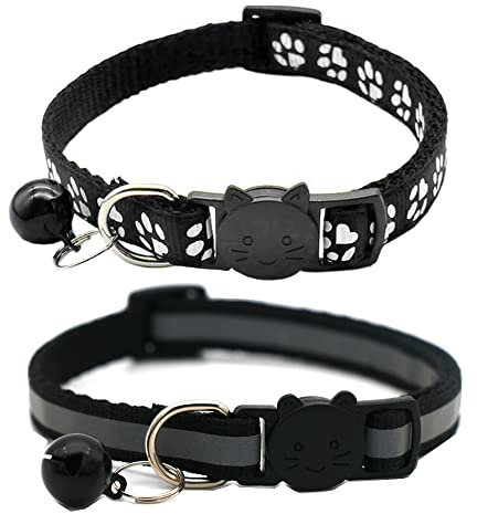 Hepplly 2-Pack Katzenhalsbänder Quick Release Reflective Kitten Halsband mit Glocke (Schwarz)