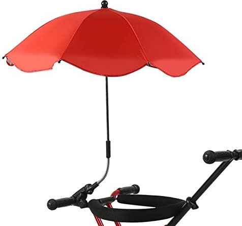 Stuhlschirm mit Universalklammer, 360-Grad-Drehstuhlschirm, 8-Knochen-Edelstahlschirm mit UPF 50, Tragbare Klemme für Terrassenstuhl, Strandstuhl, Kinderwagen, Sportstuhl, Rollstuhl und Wagen(rot)