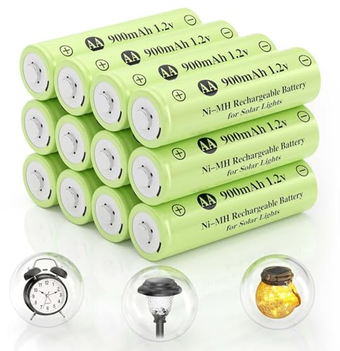 JiajaX AA 1.2V Ni-MH Rechargeable Battery, Double A 900mAh 1.2V Rechargeable Battery Pre-Charged, High Capacity for Garden Landscaping Outdoor Solar Light, String Light, Pathway Lights (12pack)