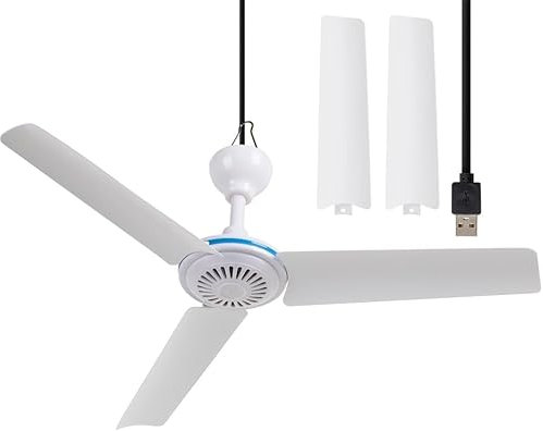 Kleine USB Deckenventilator 19.7Tragbare hängende Lüfter für Power Bank Outdoor RV Bett Zimmer Schreibtisch Boot Coop Reise Zelt Baldachin Mini 3 Blades Silent Fan, Verschiedene USB Anschlüsse