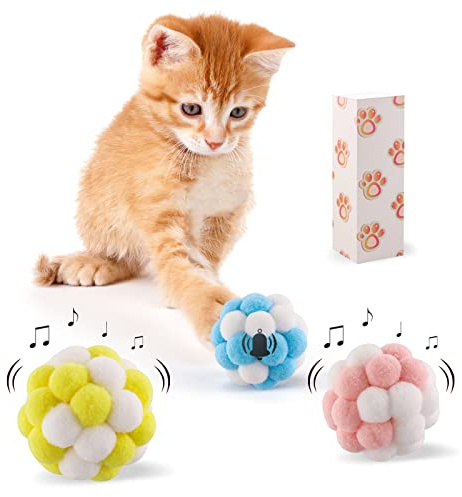 xuehaostore Palline Giocattolo da Gatto con Campana, 3 Palla Colorate Morbide Giochi per Gatto con Sonaglino, Giocattoli da Masticazione Interattivi per Gatti in Casa