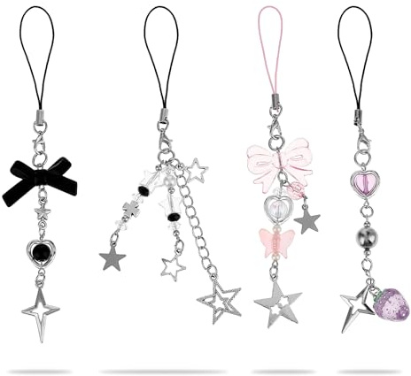 GEEHUA 4 Lindos Charms para Celular, Juego de Charms para Celular, Fresa Rosa, Mariposa, Estrella, Lindo Encanto para Teléfono, Accesorios para Funda de Celular, Llavero, Decoración de Cámara