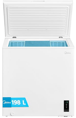MIDEA Arcon Congelador Pequeño Horizontal de 198L, Motor Inverter, Control Electrónico de Temperatura, Tecnologia D-TYPE Tube, Cestas con Asa, Easy Move, Silencioso 39dBA, Bajo Consumo, Blanco