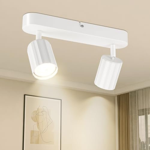 VEKIDOT LED Deckenstrahler 2 Flamming Weiß, Deckenleuchte Strahler Schwenkbar 350°, Modern Deckenlampe Spot GU10, Metall Spotleuchte Deckenspot für Küche Wohnzimmer Schlafzimmer (Ohne Leuchtmittel)