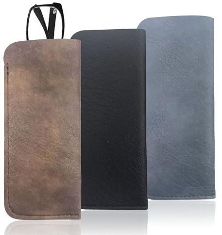 MeoZynxadril 3 Stück Brillenetui Weich, PU Leder Brillenetui, Brillentasche, Tragbar Brillentasche, Sonnenbrillen Aufbewahrungsbeutel, Brillenbeutel Schmuck Aufbewahrungsbeutel für Damen Herren