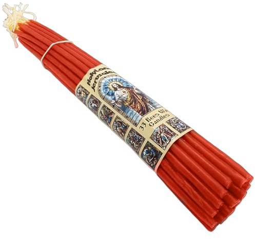 33 delar set heligt bivax bin vax rök mindre röd kyrka avsmalnande andakt bön ljus för hem religiösa ceremonier altare vigil katolsk ortodox kristen gåva från heliga landet Jerusalem 28 cm (11)