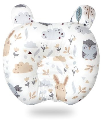 champracer Kindkissen Baby Kissen 0-12 Monate Neugeborene Baumwollmusselin Kopfkissen, Weiches Dekoratives Kissen für Kinderzimmer, Kinderbett, Kinderwagen, Autositz (Eule, 30x23 cm)