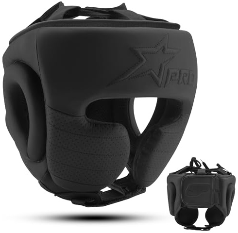 Starpro Caschetto da boxe - Casco da sparring in PU nero opaco per uomo e donna, vestibilità regolabile, leggero, massima protezione dagli urti - Attrezzatura per MMA, Muay Thai e boxe