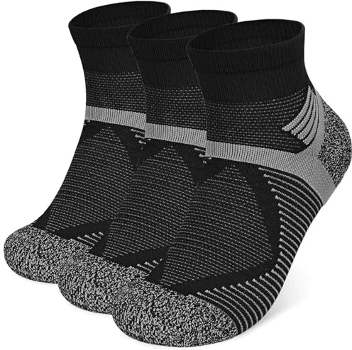 HIKERHEAVENLAR Calcetines de senderismo hombre mujer antiampollas algodón transpirables soporte de tobillo compresión acolchados para Deportes Correr ciclismo verano 42-46 negro L 3P