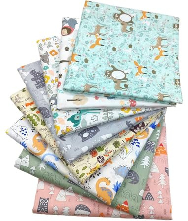 Odot 8pcs Tissu à Couture Patchwork Dessin Animé DIY Fait à la Main en Quilting Designs Différents Loisir Créatifs Tissu à Coudre Paquet de Tissu Vêtements Sewing (Animaux,25x25cm)