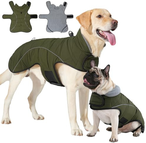 HEYWEAN Mantel Hund Wasserdicht Hundemantel Warm Winter Hundejacke Fleece Hunde Pullover Wintermantel mit D-Ring Reflektierend Hundemantel mit Klettverschluss Winterjacke Kleine Mittlere Grosse Hunde