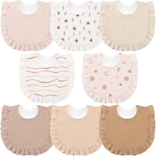 bearmoss Baby Drool Bibs - 8 Pack Baby Bandana Drool Bib Cotton Unisex, Snap Muslin Bibs for Boys Girls
