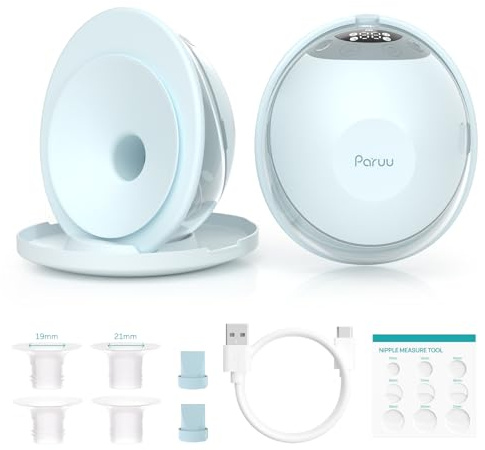Paruu P20 Sacaleches Electricos Manos Libres, con Brida de Doble Sellado de 19/21/24 mm, Diseño visual del tiempo y el volumen de la leche, versión mejorada (2, Verde claro)