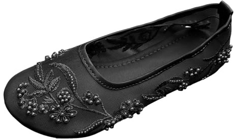 Balettskor i nät för kvinnor broderade Mary Jane Flats balettskor rund tå slip-on ballerina blommiga skor bekväm daglig klänning sko för promenader uppklädd vardag fyra säsonger kläder
