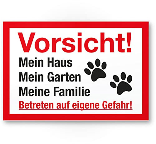 Komma Security Vorsicht Hund Mein Haus Garten Familie - Hunde Schild Hinweisschild Grundstück mehrsprachig Shepherd - Türschild Haustüre Warnschild Einbruchschutz - Achtung Hund