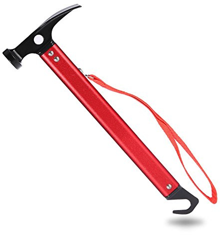 Tent Peg Hammer, 3 Colors Portable Aluminium Alloy Handle Outdoor Camping Hammer Tent Peg Stake Puller Equipped with a String for Camping, Caravans, Festivals (red)