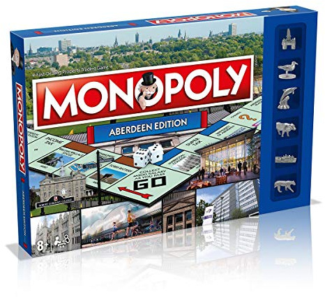 Winning Moves Aberdeen Monopoly Board Game, Advance to Castlegate, Duthie Park and Robert Gordon’s College and trade your way to success, 2–6 players makes a great gift for ages 8 plus