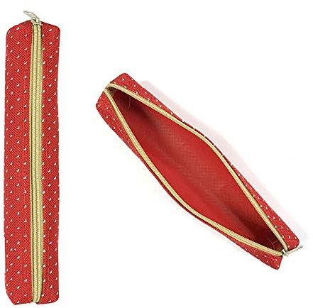 POWERTOOL Federmäppchen in Süßigkeiten-Farbe, Oxford-Stoff, tragbar, einfach, weiße Spitze, niedlich, schmal, kleines Stifteetui für Kinder, Erwachsene, Reisen, Schule, Büro, Rot, 1 Stück