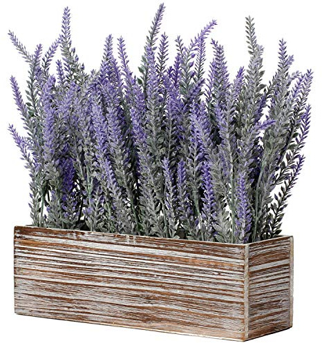 Briful Artificial Lavender in Pot Artificial Lavender Plant, Flocked Fake Lavenders Flowers in Wooden Pot Fake Plants Indoor for Home Bathroom Decor