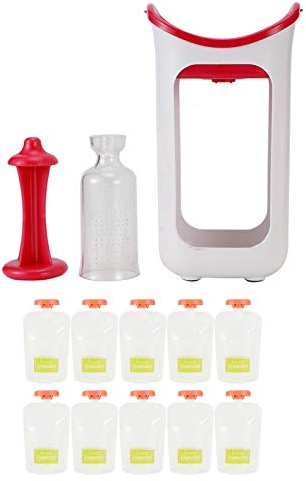 Nivvity Squeeze Station, Squeeze Station Press & Store System Portable Children Fruit Puree Squeezer Food Pouches Food Masher Children Squeeze Station for Home Kitchen (Rosy Red)