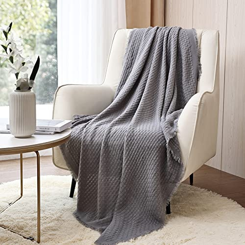 CREVENT Plaid décoratif en Tricot gaufré, Doux, Chaud, Confortable, léger pour Maison, canapé, Chaise, lit - pour Printemps, été, Automne - 127 x 152 cm, Gris Clair