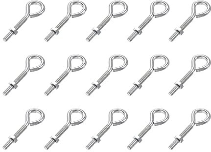 sourcing map M4x30mm Eye Hooks Screws Bolts Kit, 15pcs Carbon Steel Hanger Eyelet Hooks Screw with Hex Nuts for Metal Hook, Wood Terminal Ring Hooks