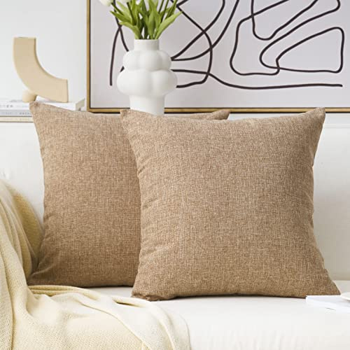 Home Brilliant 65x65 Cushion Cover Burlap Linen Textured Cushion Covers Decorative Throw Pillows for Sofa Couch Bed, 65 cm, 26 inch, 2 Pieces, Natural Linen