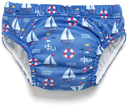 Pss! - Pannolino per Bambini per l'Acqua - Modello Sailboat - Per Bambini da 3 a 8 kg - Taglia M - Unisex - Design Multicolore -Assorbente e Riutilizzabile -Impermeabile e Confortevole - 1 Pièce