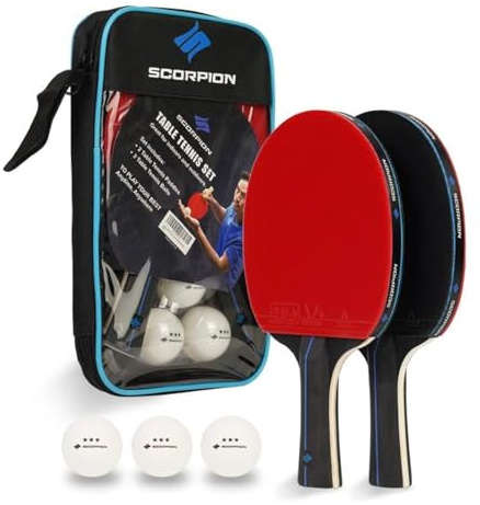 Scorpion Tischtennisschläger, Bälle, Professionelles Ping Pong 5 Layer Holzklinge Tischtennisschläger Set für 2 oder 4 Spieler,Stilvolle Aufbewahrungskoffer, perfekt für Indoor/Outdoor (2-Spieler-Set)