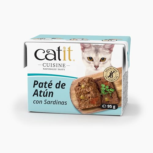 Catit Cuisine Pâtée pour Chats, Pâté au Thon et aux Sardines, Aliment Complet, 95 g, sans Céréales, Haute Teneur en Poisson