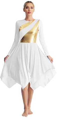 dPois Vestido de Danza Cristiana para para Mujer Vestido Brillante de Danza Ballet Vestido de Iglesia Litúrgica Alabanza Disfraz de Fiesta Baile Flamenco