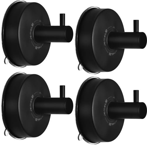 JOMOLA Gancho Ventosa para Toalla Toallero Con Ventosa Para Baño Cocina Colgador De Pared Sin Taladro Gancho De Pared Con Percha Accesorios De Baño Inoxidable, Negro 4 Piezas