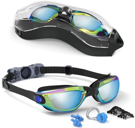 Hurdilen Kids Swim Goggles, Swimming Goggles for Kids Children, Anti-Fog Anti-UV Youth Swim Glasses with Nose Clip, Earplugs for Age 3-15