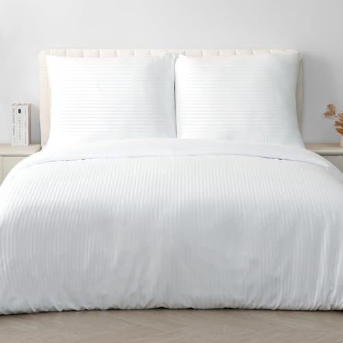Good Nite Funda Nordica Cama 240x220cm y de Almohada 80x80cm Juego de Cama Casal Funda Nórdica de Rayas Microfibra Funda Nórdica con Cremallera(Blanco,240x220cm+80x80cm*2)