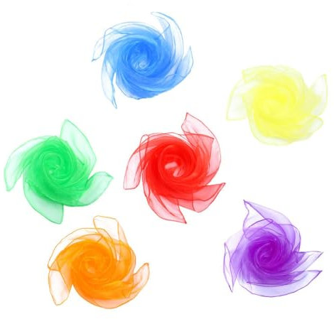 Jongliertücher,6 PCS Tanztücher Tanz Tücher Chiffontücher Gymnastiktücher Square Seiden Tanztuch Quadratisches Tanztuch Magische Sensorische Tücher für Kindergarten Kind Damen Mädchen 60 * 60cm